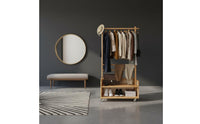 Mobile Wardrobe with Rattan Bin Large Capacity Rolling Clothes Rack with Storage Nordic Style Freestanding Closet Organizer on Wheels for Dorm Room