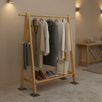 Solid Wood Wooden Garment Rack with Shelf Large Capacity Freestanding Clothes Rack Multi-Functional Clothing Organizer for Entryway