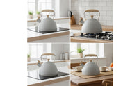 Induction Compatible Whistling Tea Kettle Matte Whistling Kettle Wood Grain Cookware Sleek for Gas Cooktop, Kitchen