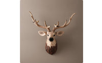 Deer Head with Antlers Wood-Look Deer Head Carved Wall Sculpture for Hallway