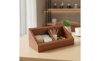 Wooden Storage Divider Box 2-Compartment Divided Storage Box Slanted Front Wooden Organizer for Office Desk