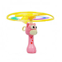 Plastic Giraffe Flying Toy Yellow Pull Cord Flyer Cartoon Eyes Rotating Disc Launcher Rotating Center for Children
