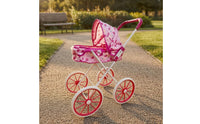 Foldable Doll Carriage Curved Handle Pretend Play Pushchair Sun Canopy for Children
