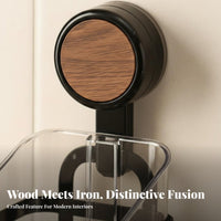 Walnut Wood Grain Finish Suction holder Corner Shelf Drilltool-without-drill Installation Suction holder Corner Basket No-Drilling Bathroom Organizer Vintage design for Apartment Dwellers, Homeowners, Families, Shower, over Sink, Powder Room, Kitchen