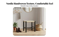 sturdy Wood Frame Woven Top Wooden Stool Nordic aesthetic Low Wooden Stool Minimalist Design Footrest Multifunctional for Homeowners, Renters, Children, Entryway, Living Room, Hallway, Bedroom