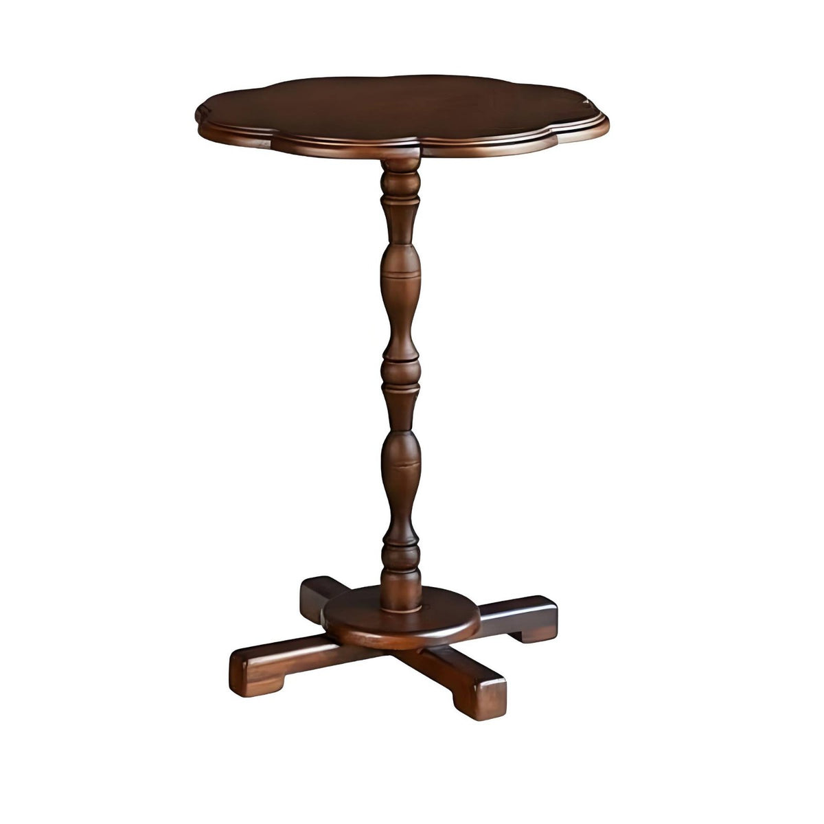 sturdy Wood Construction Scalloped border Table French French-inspired Indoor Furnishing floral-lobeShaped Top Household Furniture Vintage Design for Interior Decorators, Apartment Dwellers, Balcony, Living Room, Entryway, perusing corner