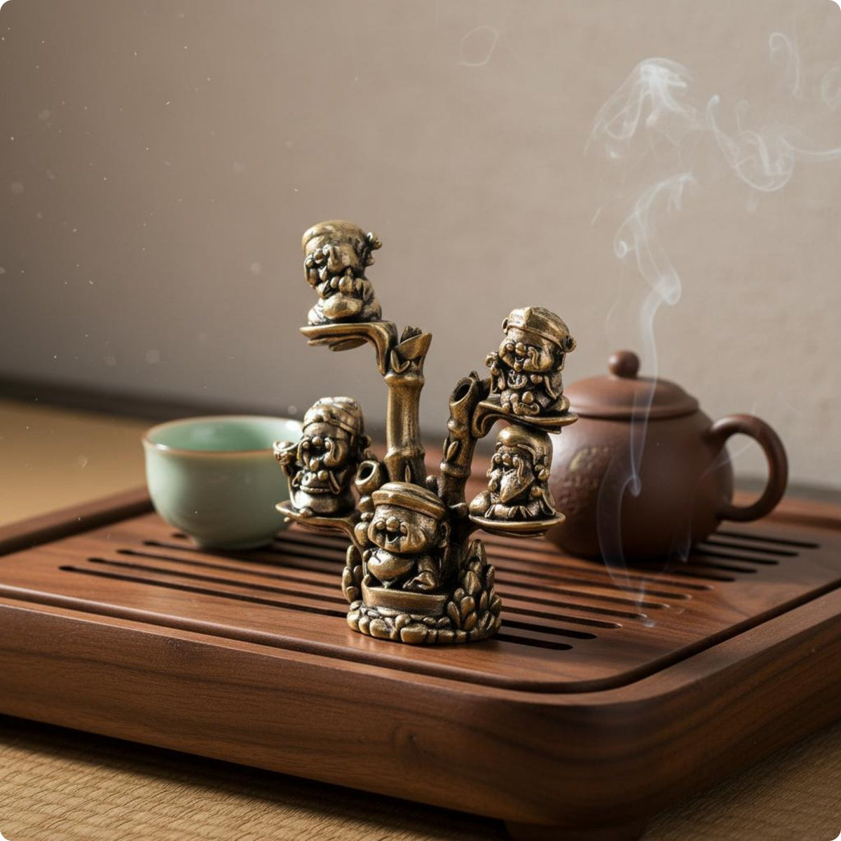 Brass Wealth God Statue Handmade Finish Tea Pet Figurine Handmade for Desk