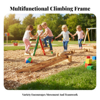16 Pieces Childrens Balance Beam and Ladder Set Solid Wood Construction Kids Wooden Climbing Frame Set Weather Resistant Sensory Training Playset