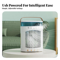 Desktop Misting Fan Cools & Humidifies Personal Humidifier Fan 5 Mist Nozzles USB Air-Powered Chiller for Students, Office Workers, Dorm Room, Bedroom