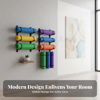 Multi-Functional Wall Mounted Exercise Mat Rack Space-Saving Exercise Mat Holder Wall Mount Heavy-Duty Foam Roller Storage Holder Sturdy Construction