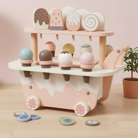 Wooden Ice Cream Cart Pink and Pale Ice Cream Cart Floral Wheels for Playroom