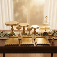 12 Pieces Gold Dessert Display Set Smooth Cake Stand Set Elegant Pedestal Cake Stands Versatile for Birthdays