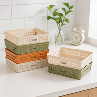 Stackable Storage Basket, White Polypropylene Wicker Storage Baskets with Handles, Rectangular for Shelves