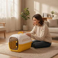 Pet Travel Carrier with Bowl Ventilated Solid-Sided Pet Carrier Easy to Carry Dog Crate for Cats, Small Dogs, Car Rides, Veterinarian Visits