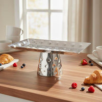 Stainless Steel Pedestal Tray Multifunction Pedestal Serving Platter Decorative Hammered Tray for Sweet Display
