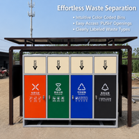 Dark Grey Stainless Steel Waste Sorting Station, Double Bin Recycling Bin for Public Spaces, 36cm Wide with Shelter