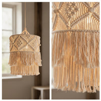 Handmade Macrame Lampshade Cylindrical Macrame Pendant Light Shade Decorative Lampshade with Fringe Unique Design for Bedroom, Cafe