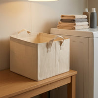 Textile Storage Basket Washable Cotton-Linen Basket with Handles Closet Storage Bin Long-Lasting Sturdy for Wardrobe, Bedroom