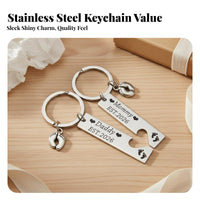 2 Pieces New Parent Keychain Stainless Steel Mom and Dad Keychain Keepsake Gift Mom and Dad Matching Keychains for Expecting Parents, Couples