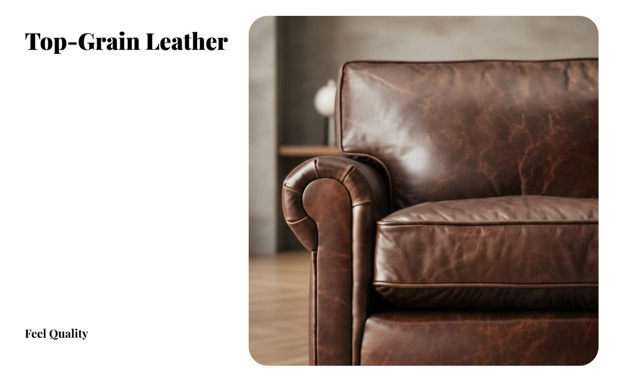 Vintage Leather Loveseat Top-Grain Cowhide Sofa Retro Western design Living Room Furniture for Homeowners, Families, Cigar Lounge, Hotel Lobby, Office