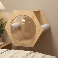 Space Capsule Cat Perch and Solid Wood Shelf, Wall-Mounted Shelves for Large Adult Cats, Space Saving Indoor Furniture with 20kg Maximum Load