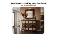 Southeast Asian design Carved Rattan Door Sideboard Vintage Look Carved Multi-Drawer Chest Easy Assembly Storage Cabinet for Interior Decorators, Homeowners, Renters, Living Room, Entryway, Hallway, Bedroom