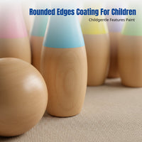 Children's Wooden Bowling Toy Set, Educational Indoor Game, Unisex, Safe Material, Colorful Design