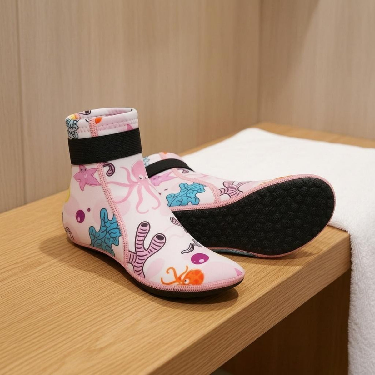 Kids Water Socks Sea-Creature Print Non-Slip Swim Socks Non Slip Swim Sock Low-Cut Aqua Sock Textured Sole for Snorkeling