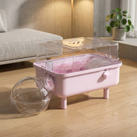 Double Layer Hamster Cage Villa with Handle, Square Transparent Detachable Habitat, Portable Outdoor Travel Carrier for Small Pets