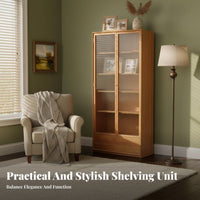 Multitier Shelves Floor-Standing bookshelf with Doors Large Capacity Tall bookshelf with Cabinet Doors Display Shelf for Students, Book Lovers, Homeowners, Study Room, Home Office, Bedroom