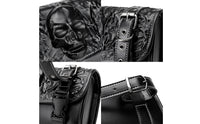 PU Leather Motorcycle Front Bag Gothic Motorcycle Bag with Skull Long-Lasting Storage Pouch Compact for Cruisers