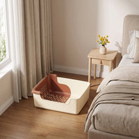 Sifting Litter Pan Semi-Enclosed Cat Litter Pan with Tray Rectangular Pet Supply for Cats, Indoor