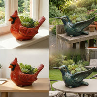 Avian Planter Carved Bird Pot Glazed Container for Plant Lovers, Gardeners, Windowsill, Patio