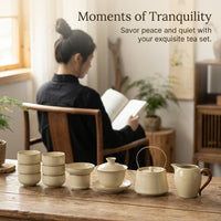 Kung Fu Tea Set for Adults, Ceramic Teapot with Handle and Cups, Traditional Chinese Porcelain with Gift Box
