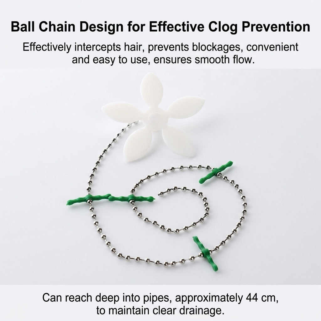 Hair remover for drain, kitchen sink pipe cleaner, shower clog homeowners' tool, 40cm chain, steel wire +