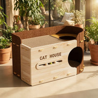 Cat Scratcher Bed Wooden Cat Lounge with Scratcher Curved Furniture for Cats, Kittens, Living Room, Home