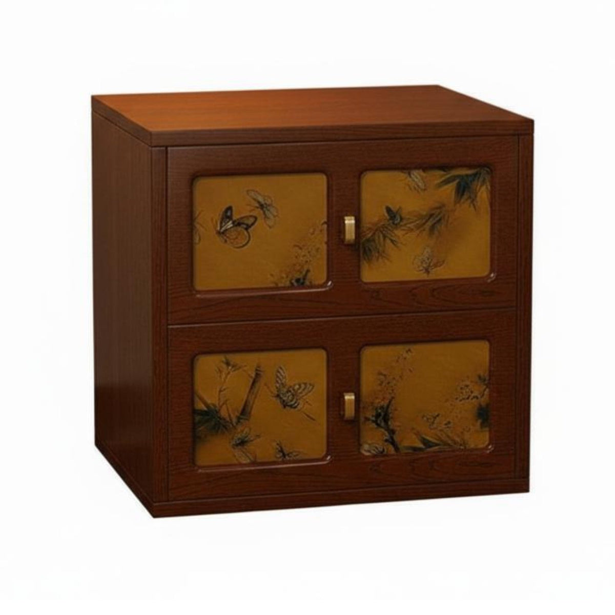 Vintage Design Printed 2-Drawer Nightstand Oriental Pattern 2-Drawer Cabinet with Butterfly Print Multi-Purpose Bedside Table Sturdy Frame for Apartment Dwellers, Homeowners, Students, Small Areas, Guest Room, Entryway