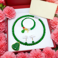 Faux Pearl and Jade Set Gift Box Included Faux Pearl Jewelry Set Classic