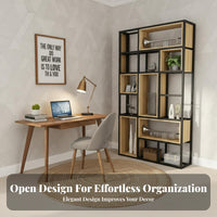 Metal and Wood Bookcase Thickened Steel Frame Room Divider Shelving Unit Sturdy Construction Multi-Tier Shelf Unit for Office