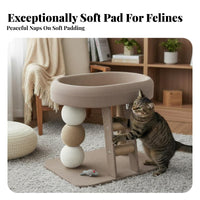 Sisal Scratching Posts Multi-Level Feline Structure Space-Saving Elevated Feline Lounger with Scratcher Includes Play Toy Pet Furniture Sturdy Construction for Felines, Kittens, Kitten Owners, Small Areas, Indoors, Living Room, By a Window