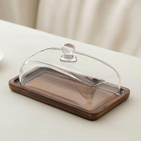 Serving Tray with Glass Lid Rectangular Tableware Wooden for Party, Brunch