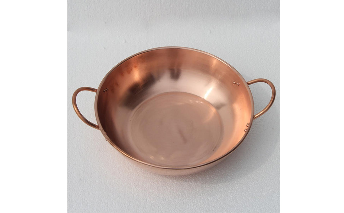 Copper Pot Flat Base Round Shallow Pot Smooth Curved Walls Kitchenware