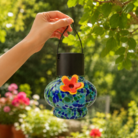Outdoor Solar Lantern Tinted Glass, Multicolor Outdoor Solar Lighting with Hook, Decorative Garden Solar Lamp