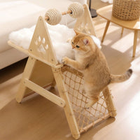 Wooden Cat Tree with Cushioned Perch Space-Saving Cat Climbing Frame Cozy Pet Furniture Soft for Kittens