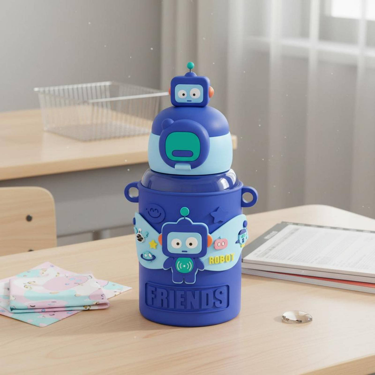 Drop-Resistant Kids Insulated Water Bottle Leak-Proof Children's Straw Tumbler Easy Carry Handle for Students, Boys, School, Travel, Outdoor
