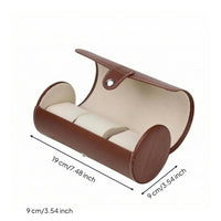 Three-Slot Cylindrical Watch Box Snap Closure PU Leather Watch Box Flap Lid Stitched Exterior