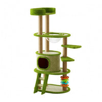 Sisal-Wrapped Multi-Level Feline Tree Carpeted Feline Climbing Structure Clear Scratching Post Structure Rotating Toy