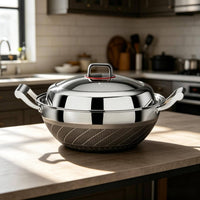 Nonstick Wok Pan Non Stainless Steel Wok Gas & Induction Compatible Double Handle Stir Fry Pan