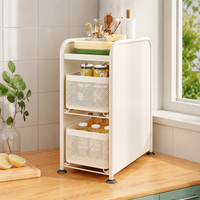3 Tier Kitchen Countertop Organiser, Pull-Out Spice Rack, Knife & Chopstick Holder, Carbon Steel Storage, 16cm x 40cm x 49cm