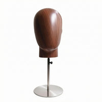 Freestanding Hairpiece Display Wooden-Grain Adjustable Display Head Stand Round Base
